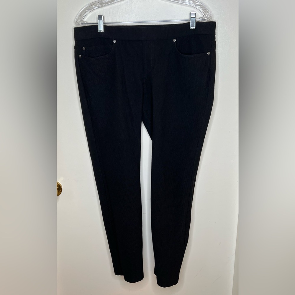 Eileen Fisher Black Ribbed Straight Leg Pants, Petite Large